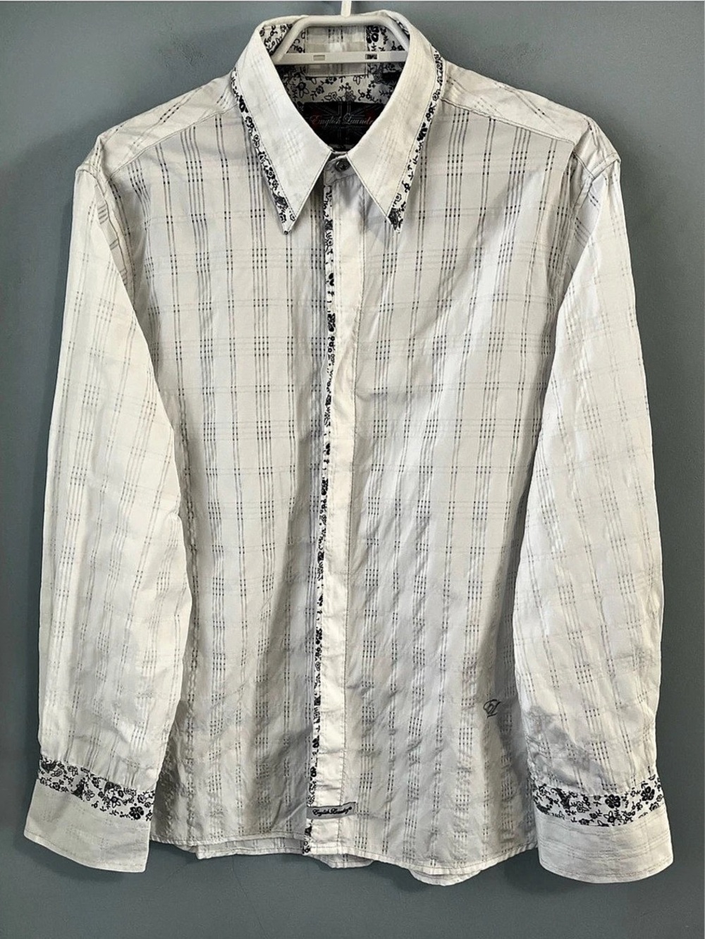 English Laundry Christopher Wicks White Sheer Plaid Button Down Shirt Size L